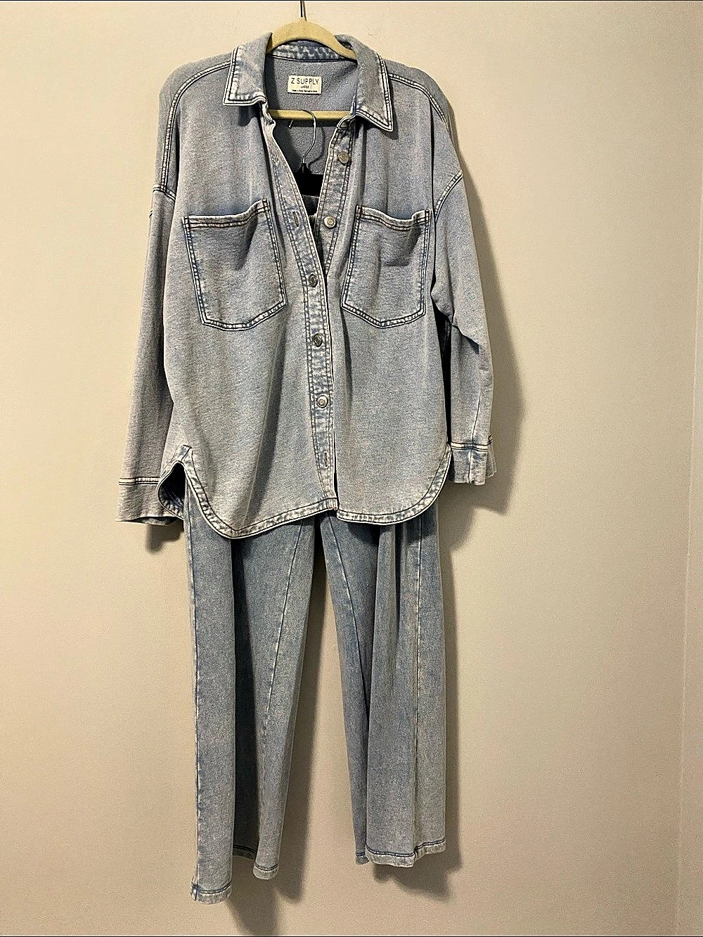 Z Supply All Day Knit Denim Jacket size L and Trousers size XL Blue